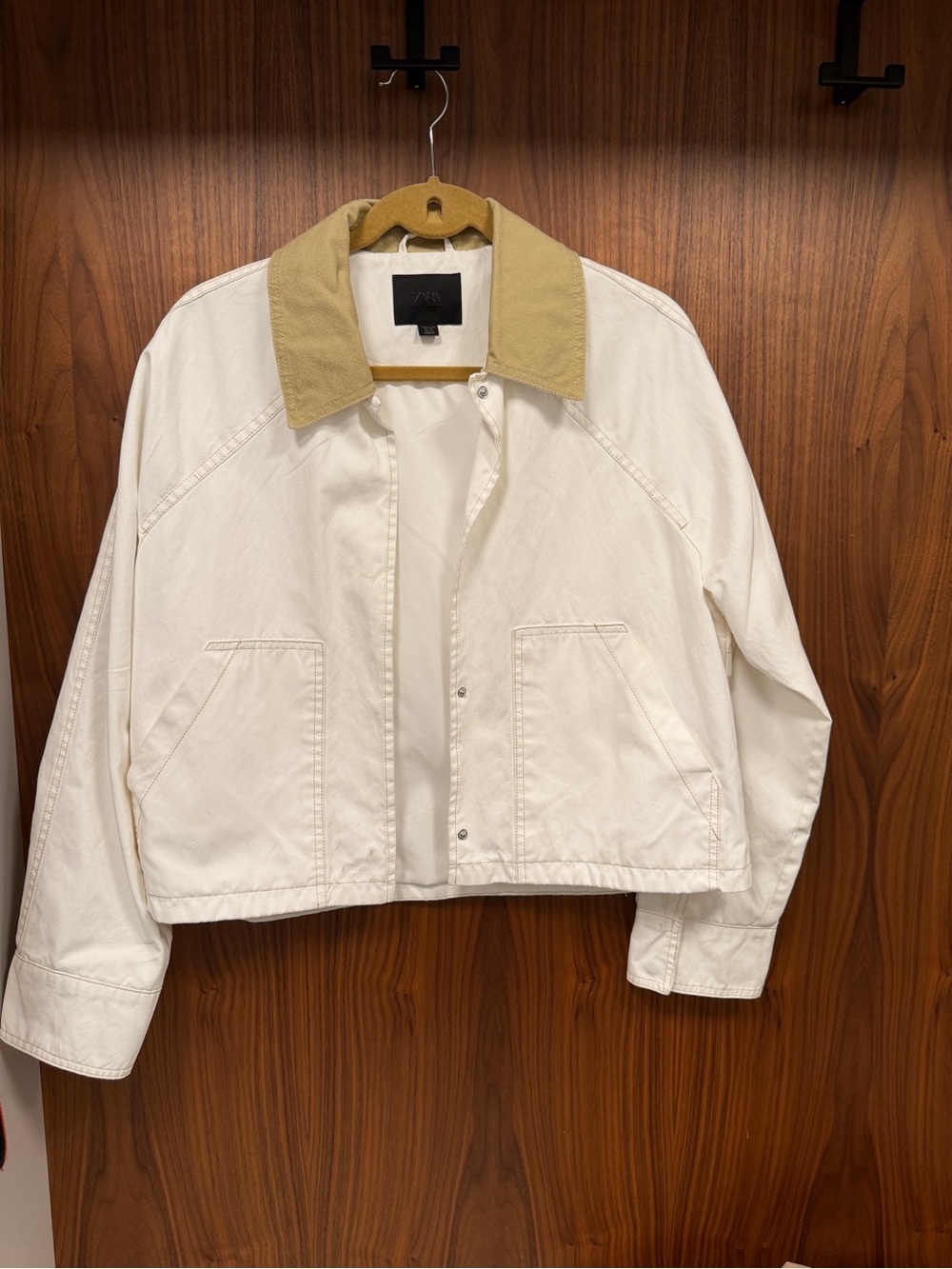 Zara Women's Iconic Barn Jacket Cropped with Contrast Canvas Collar